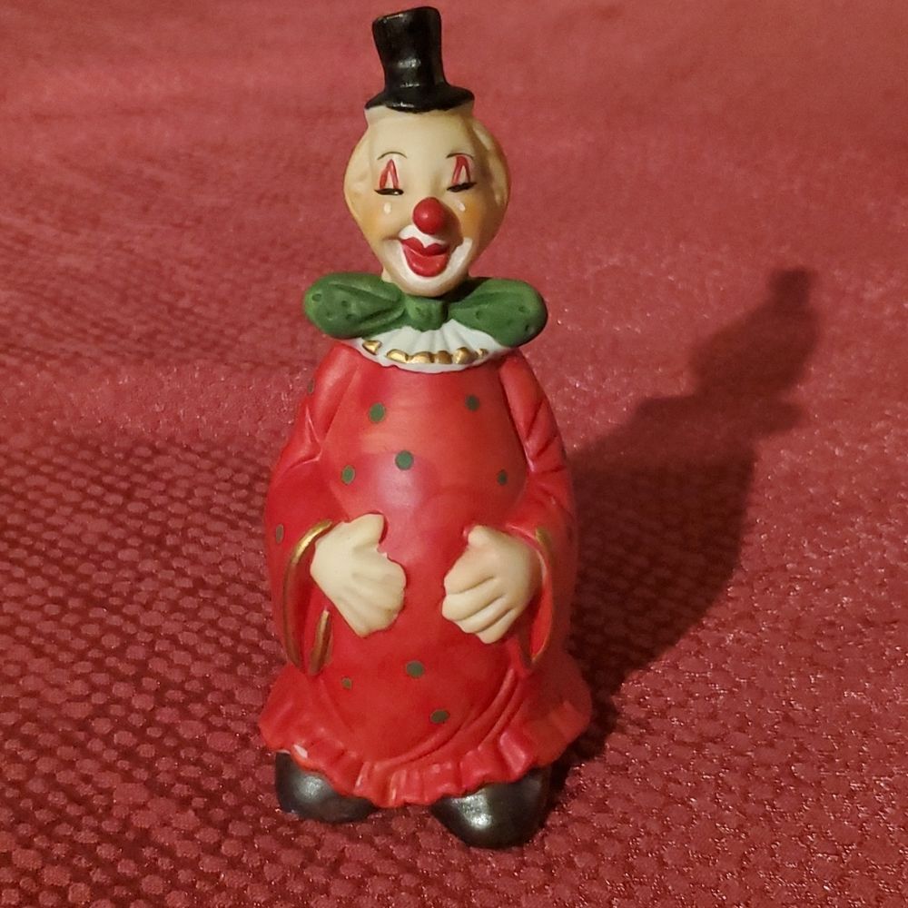 VTG Enesco Porcelain Clown Figurine Laughing Circus Top Hat Red Polka Dot Retro